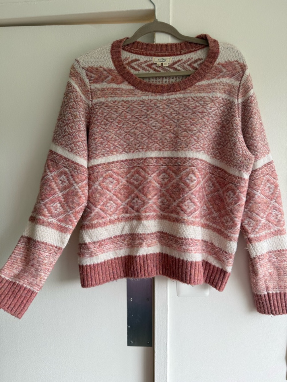 FatFace Rose Pink and Cream Patterned Crewneck Sweater